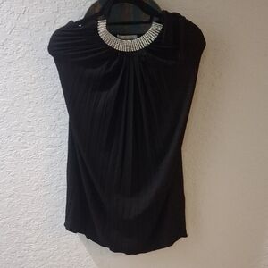 Alythea Black Mini Dress with Embellished Neckline